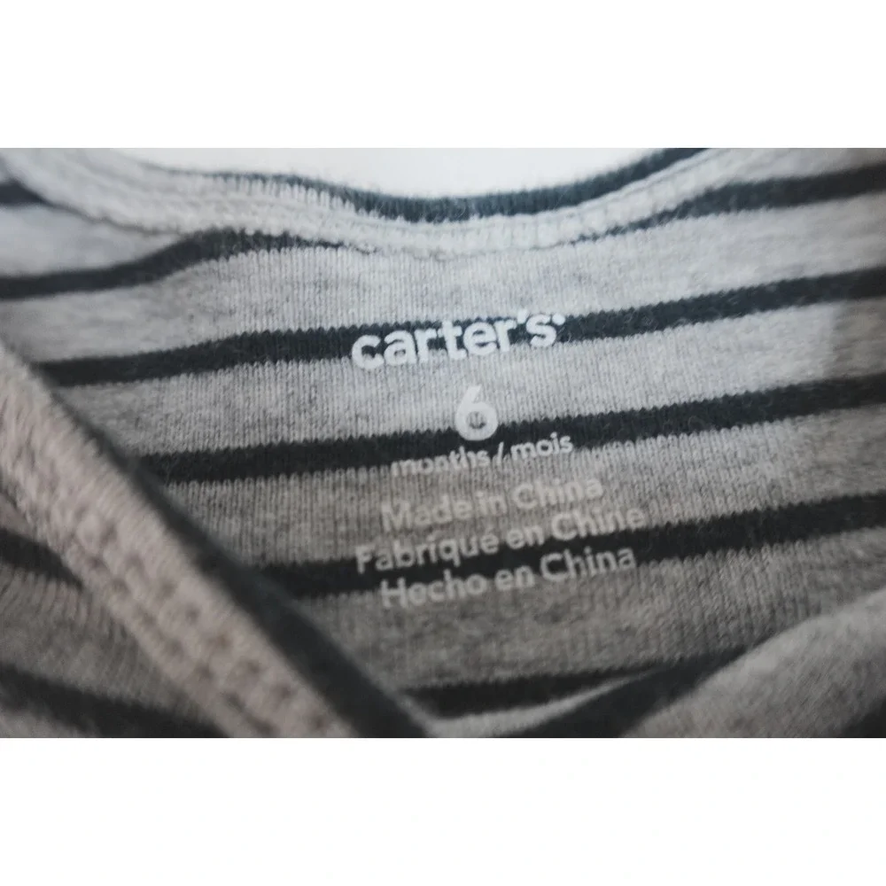 Carters Baby Boys Gray Black Striped Long Sleeve One piece‎ 6 Months